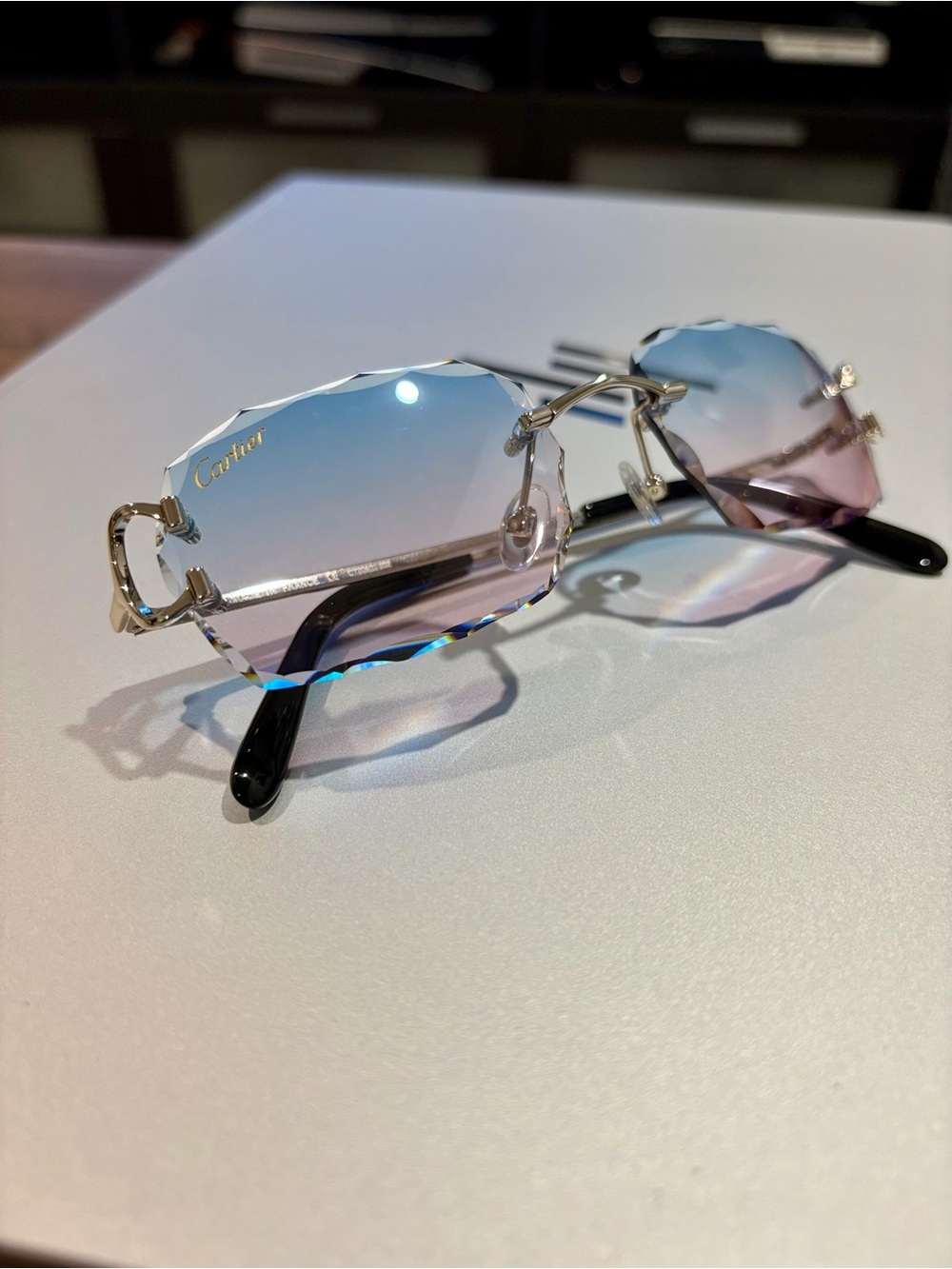 Cartier Gradient Blue-Pink Rimless Sunglasses